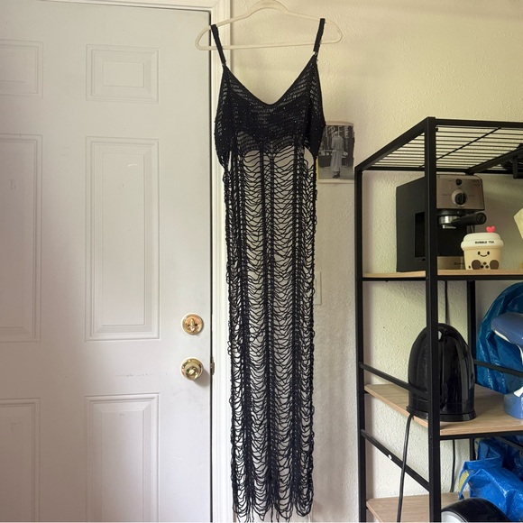 RAT & BOA black crochet knit festival distressed sequin layering maxi dress